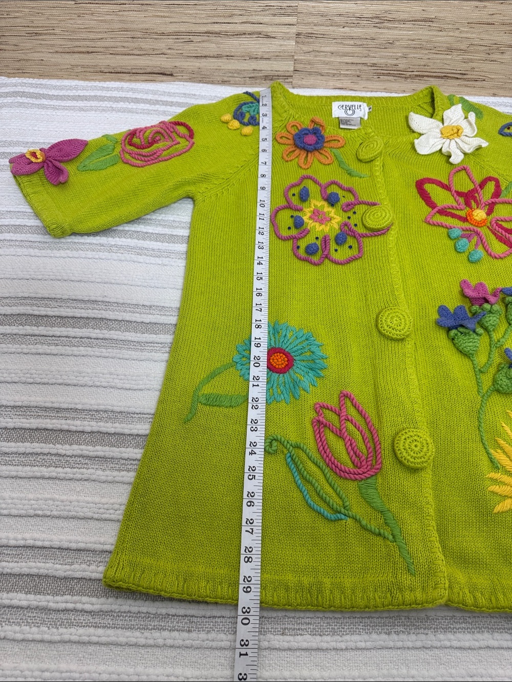 Vintage Cervelle 3D Floral Embroidered Beaded Novelty Cardigan Lime Green M - Picture 13 of 15
